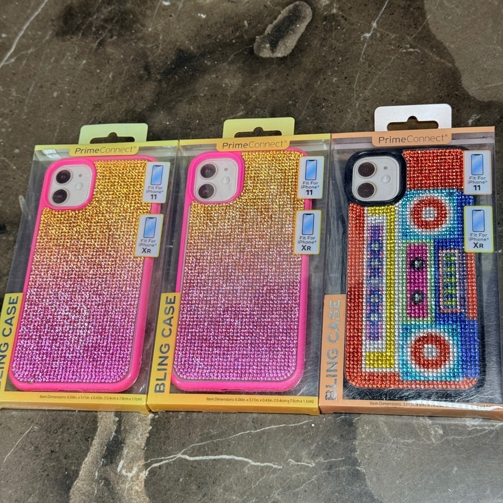 PrimeConnect Bling Case iPhone 11 XR‎ Pink Gold Boombox Rhinestone Sparkle 3pk